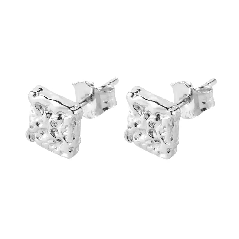 Square trend earrings for men and women, silver 925 sample, high-quality style, light luxury style