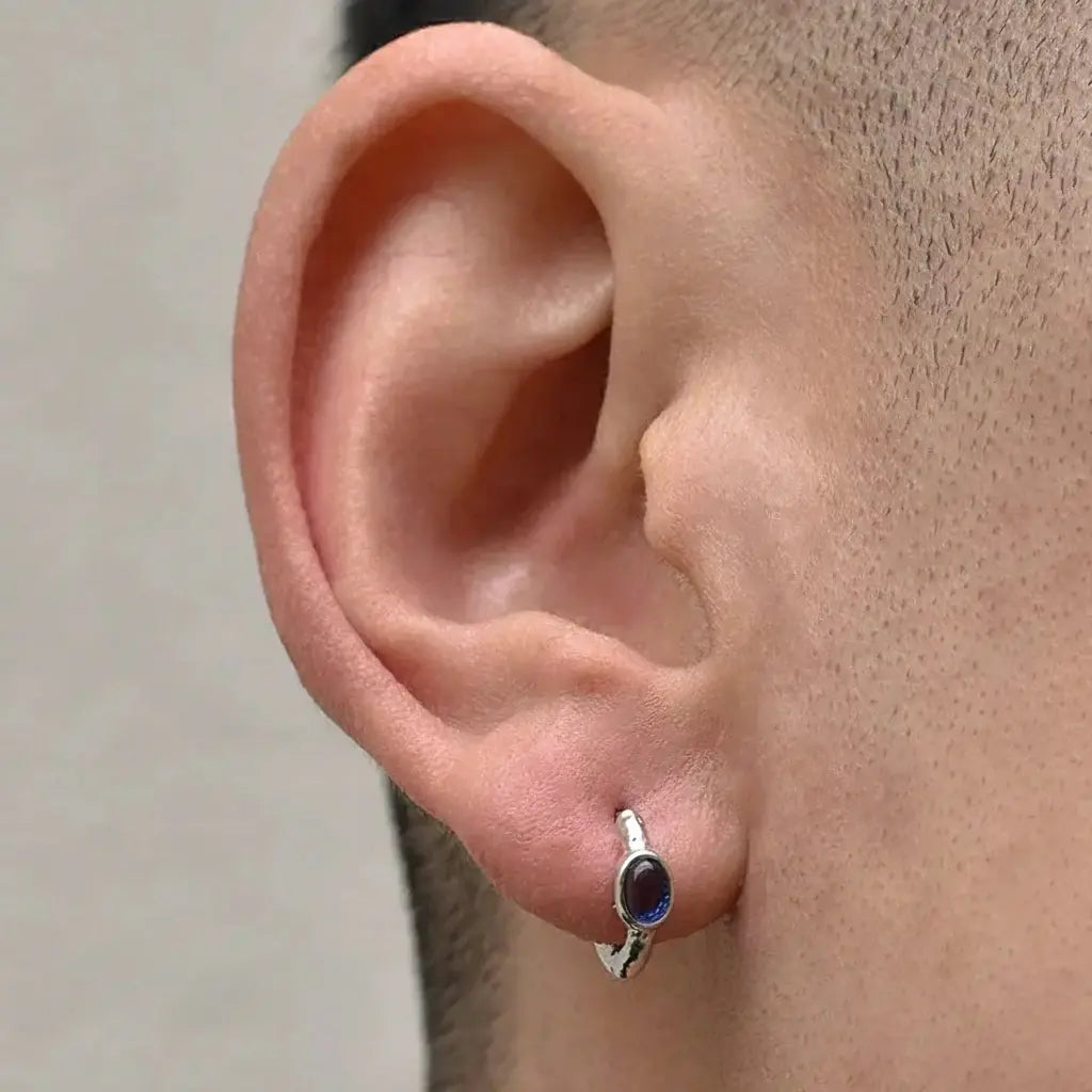 S925 Sterling Silver Blue Zircon Huggie Earrings for Men and Women Couple