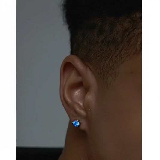 LUXTA s925纯银蓝钻耳钉 嘻哈银耳饰男锆石潮高级感女同款