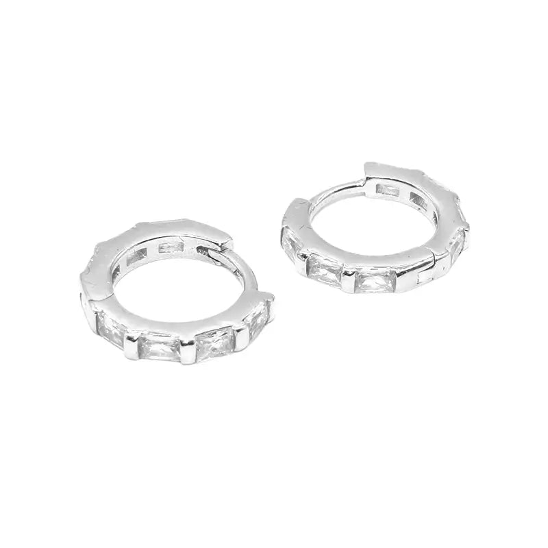 Zirconium, earrings hip-hop style for men and women, silver 925 sample, diamond encrusted, European style