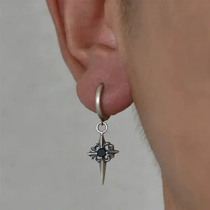 TWO LEAVES S925 sterling silver retro old Polaris earrings street gothic black diamond men's and women's earrings
