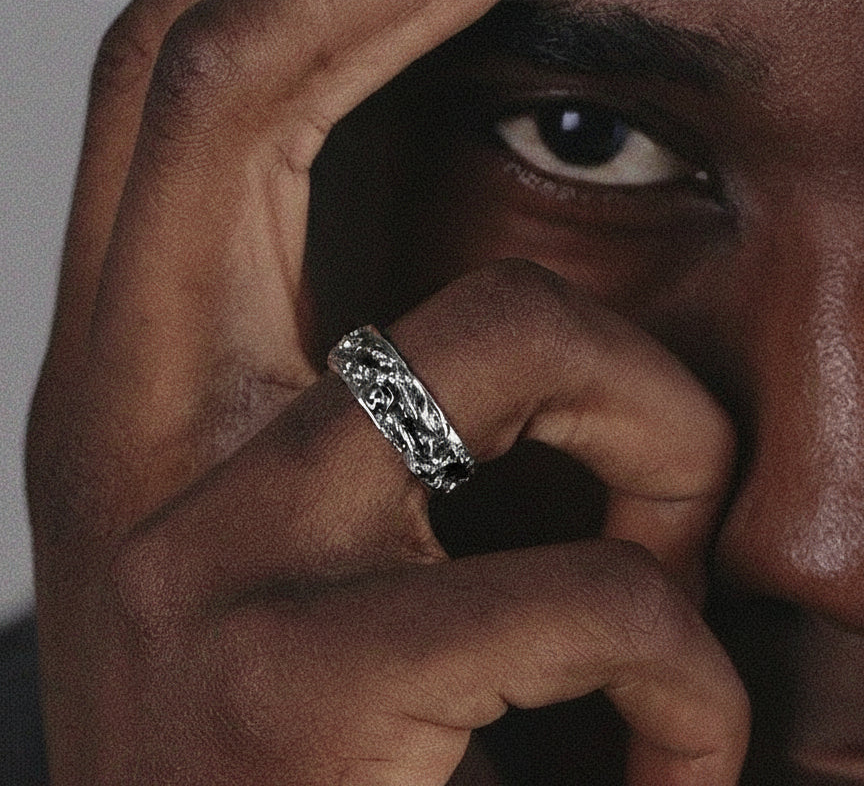 LUXTA纯银黑色冰川戒指 高级感嘻哈男潮时尚女同款指环开口可调节