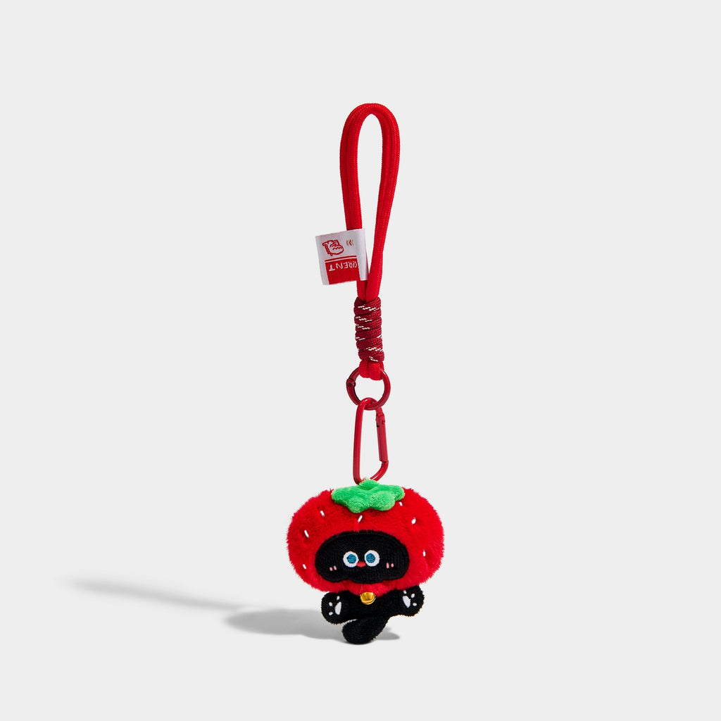Adorable Strawberry Black Cat Plush Keychain Bag Charm Accessory – Ideal Gift
