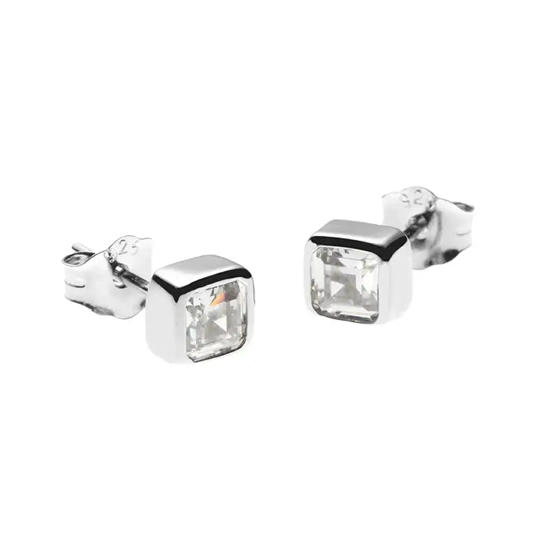 Square zirconium, trend universal small earrings for men and women, silver 925 sample