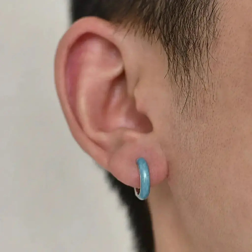 S925 Sterling Silver Blue Textured Hoop Earrings - Unisex European Luxury