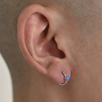 S925 Sterling Silver Blue Opal Leaf Stud Earrings for Men & Women – Trendy Niche Design