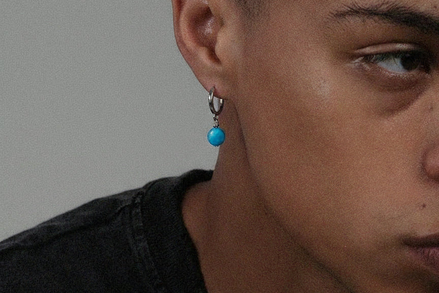 LUXTA原创 纯银蓝磷灰石耳坠嘻哈男 高级感耳饰女民族风藏式耳环