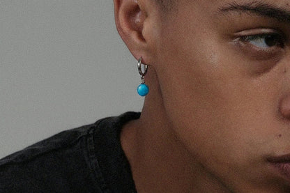 LUXTA原创 纯银蓝磷灰石耳坠嘻哈男 高级感耳饰女民族风藏式耳环