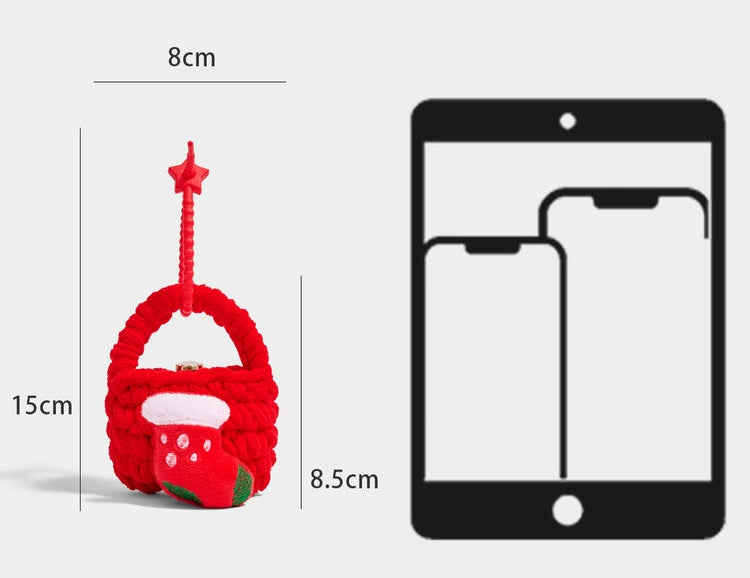 Cute Knitted Christmas Sock Coin Pouch Bag Charm Pendant Gift Accessory