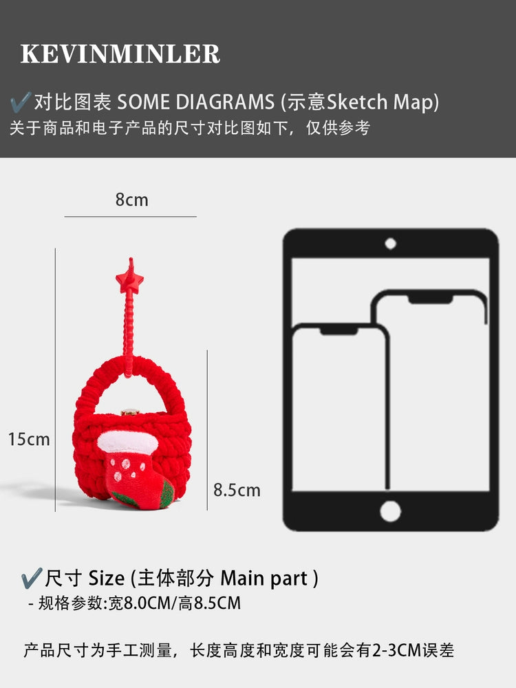 Charming Knitted Christmas Sock Coin Purse Headphone Bag Pendant Gift