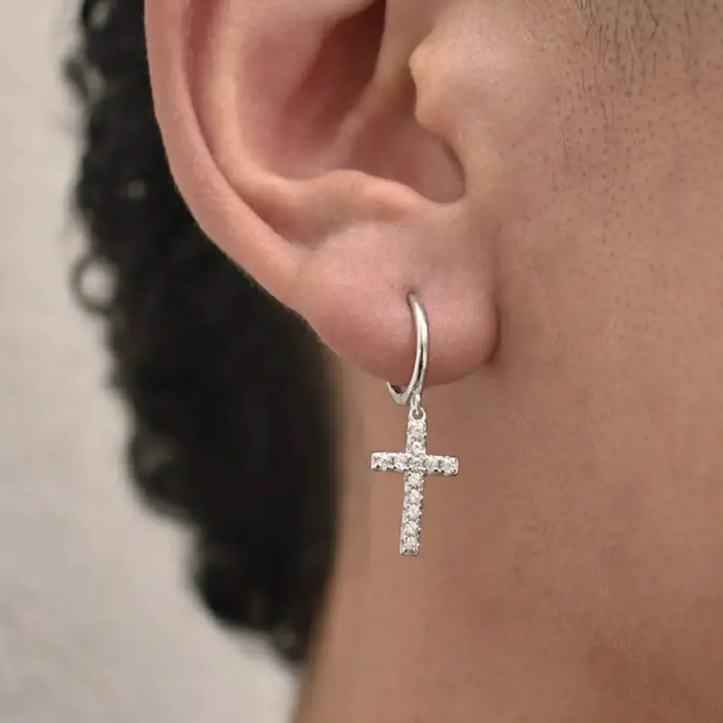 S925 Sterling Silver Cross Dangle Earrings for Men Women, Hip-Hop European Style
