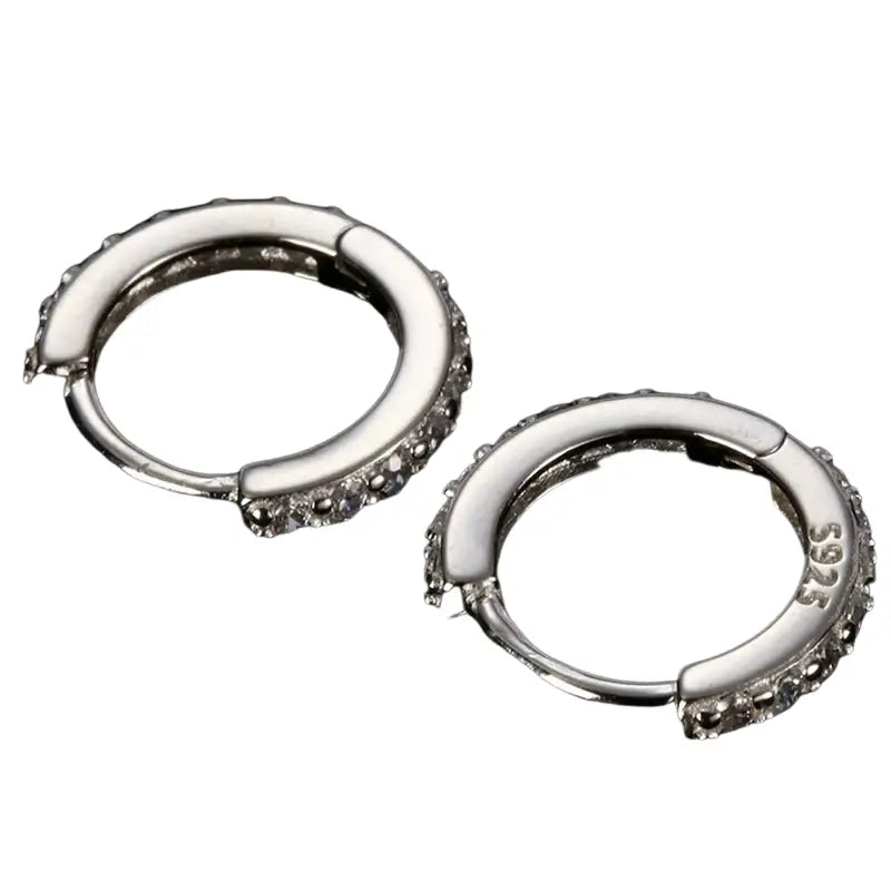 Double-sided earrings for men and women, universal zirconium hip-hop style, silver 925 sample, diamond encrusted, European style