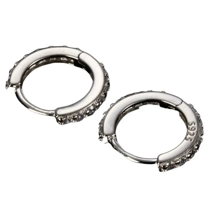 Double-sided earrings for men and women, universal zirconium hip-hop style, silver 925 sample, diamond encrusted, European style