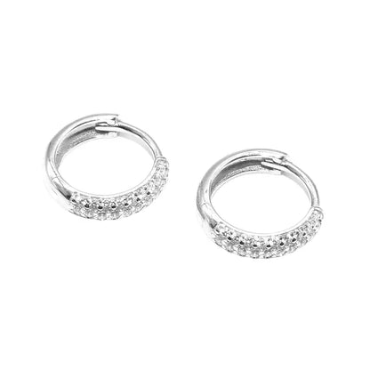 S925 Sterling Silver Zirconia Pave Huggie Hoops - Unisex Hip-Hop Style
