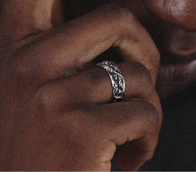 LUXTA纯银黑色冰川戒指 高级感嘻哈男潮时尚女同款指环开口可调节