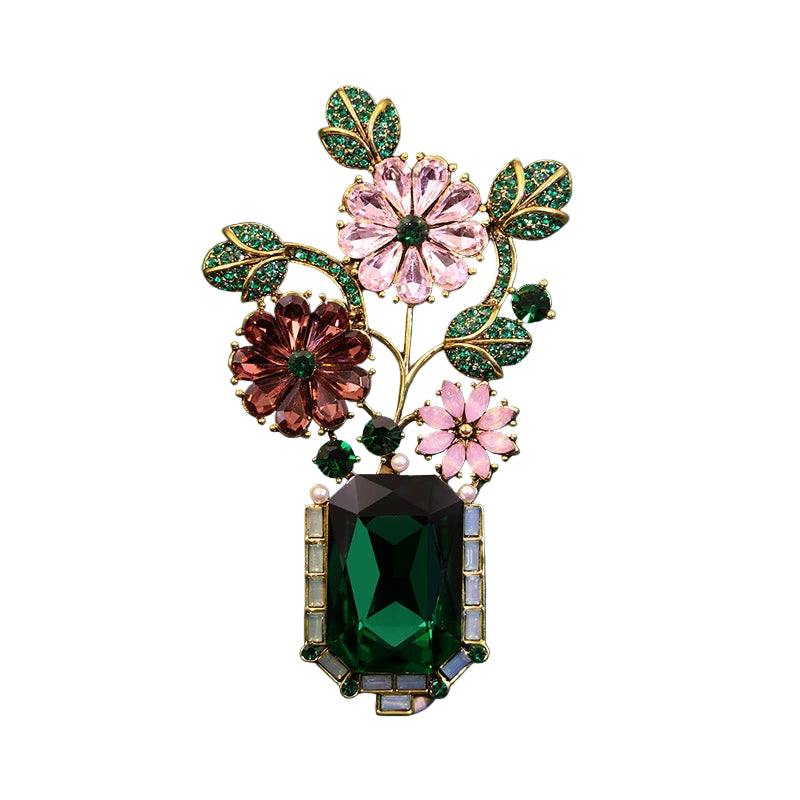 Retro Green Provence Floral Brooch Lapel Pin High-End Badge