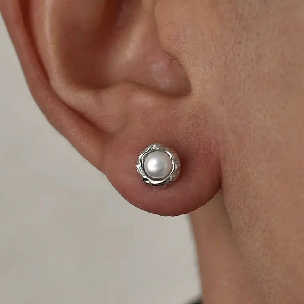Trend earrings from pearl for men and women for beloved, silver 925 sample, light luxury style