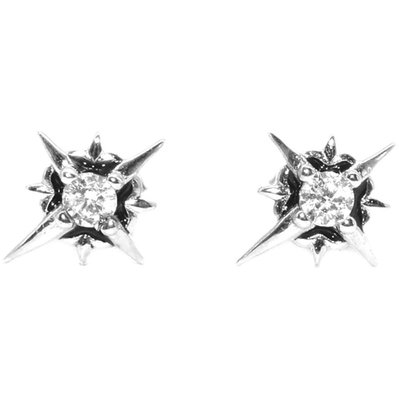 S925 Sterling Silver Eight-Pointed Star Stud Earrings - Unisex Hip-Hop Style