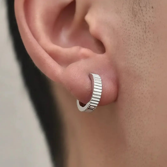 TWO LEAVES S925 Sterling Silver Minimalist Striped Hoop Earrings Unisex