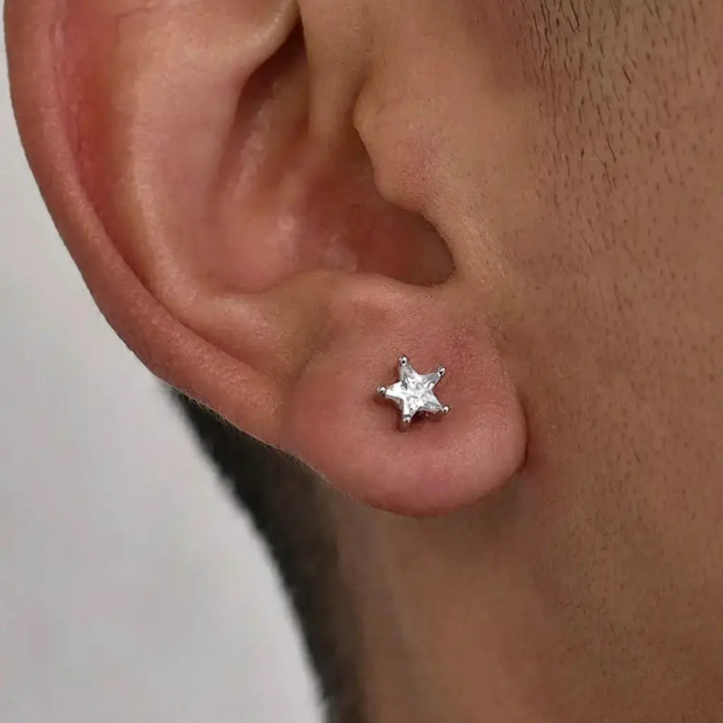 Zirconium, trend universal earrings for men and women, silver 925 sample