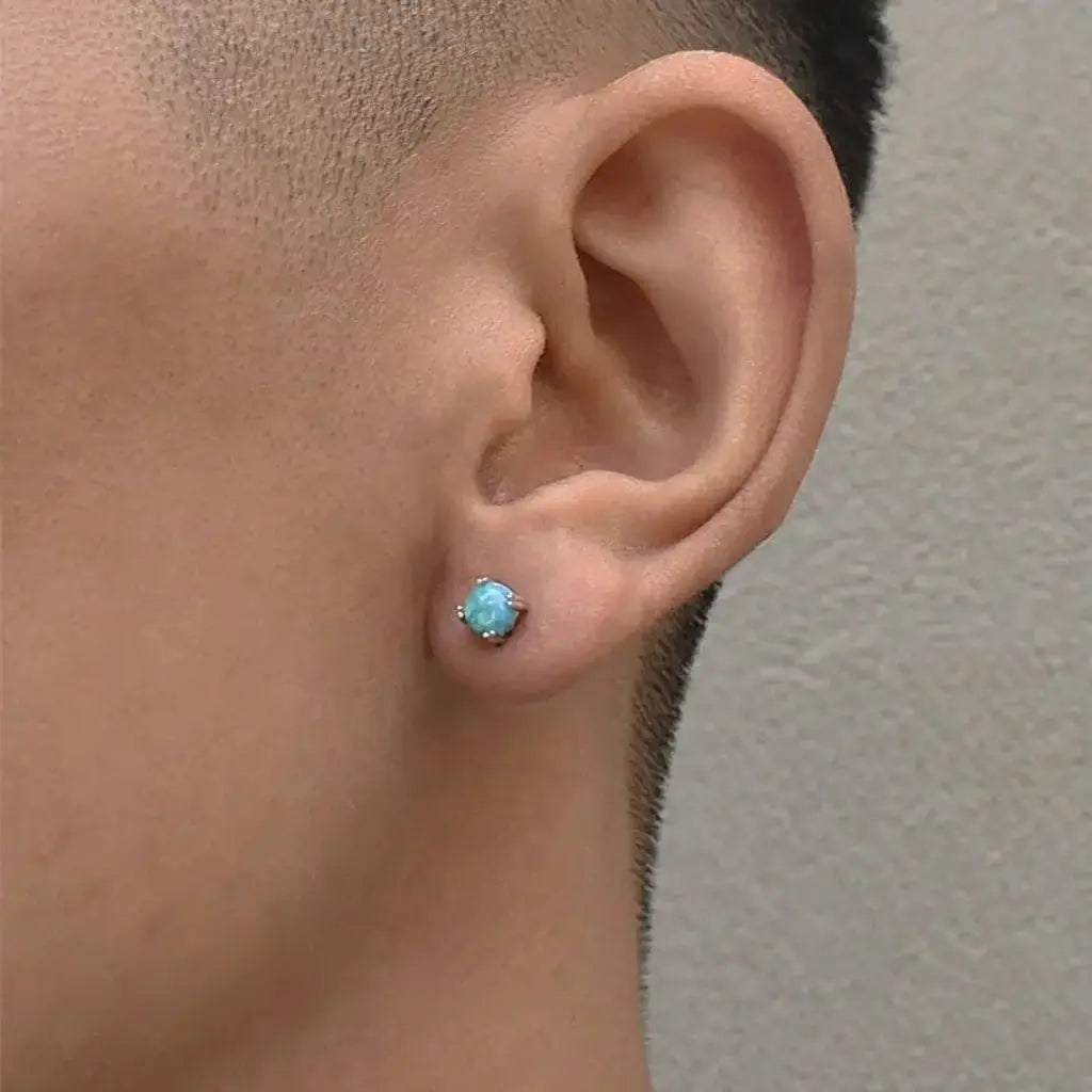 S925 Sterling Silver Opal Stud Earrings: European Light Luxury Unisex Design