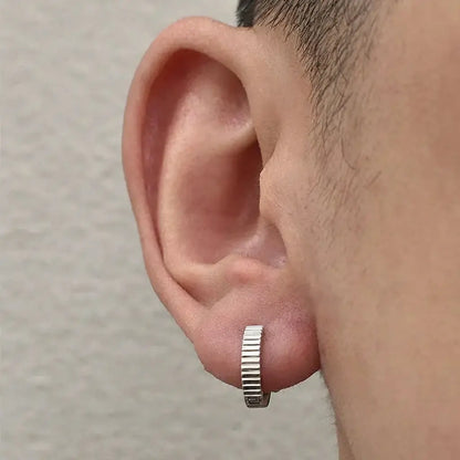 TWO LEAVES S925 Sterling Silver Minimalist Striped Hoop Earrings Unisex