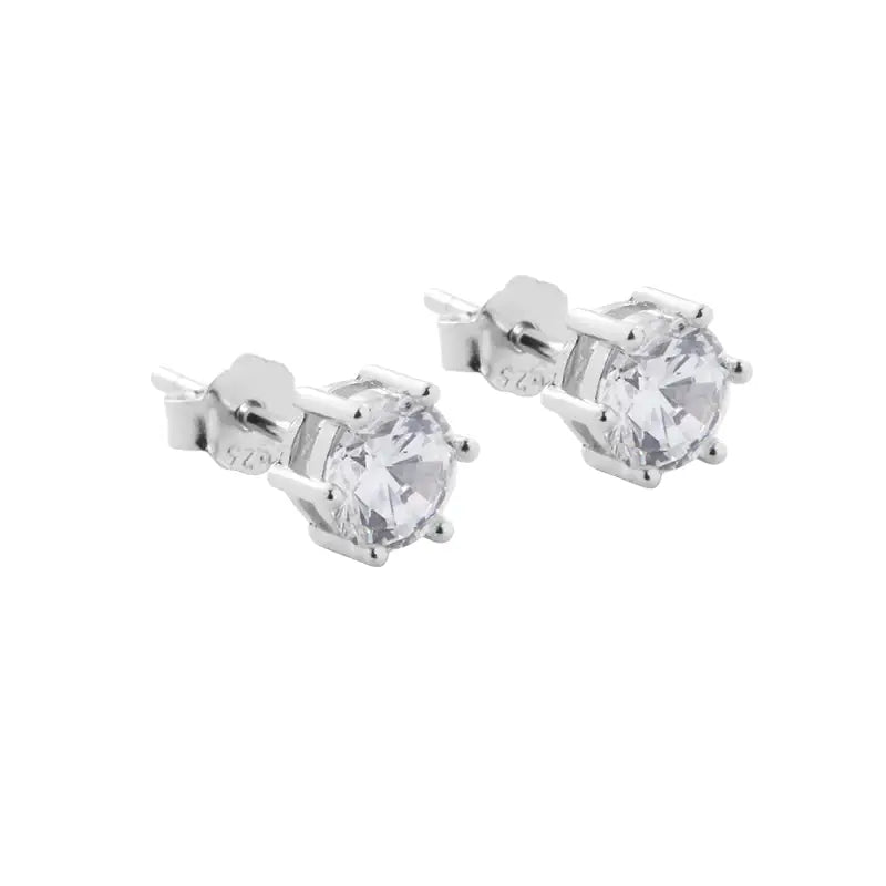 S925 Sterling Silver Mini Zirconia Six-Prong Stud Earrings Unisex Everyday Wear