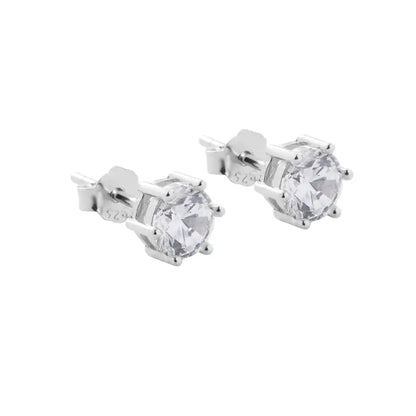 S925 Sterling Silver Mini Zirconia Six-Prong Stud Earrings Unisex Everyday Wear