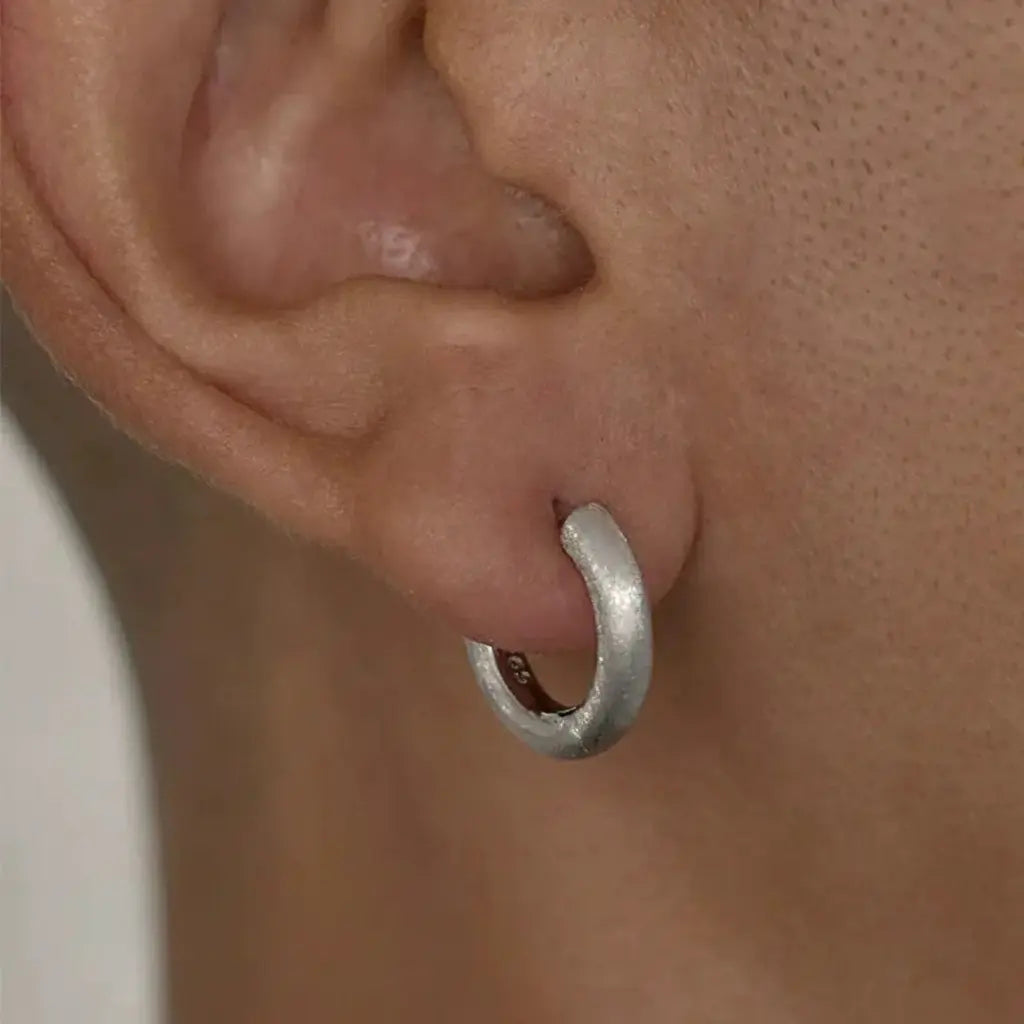 Matte Silver 925 Hip-Hop Style Universal Hoop Earrings for Men and Women