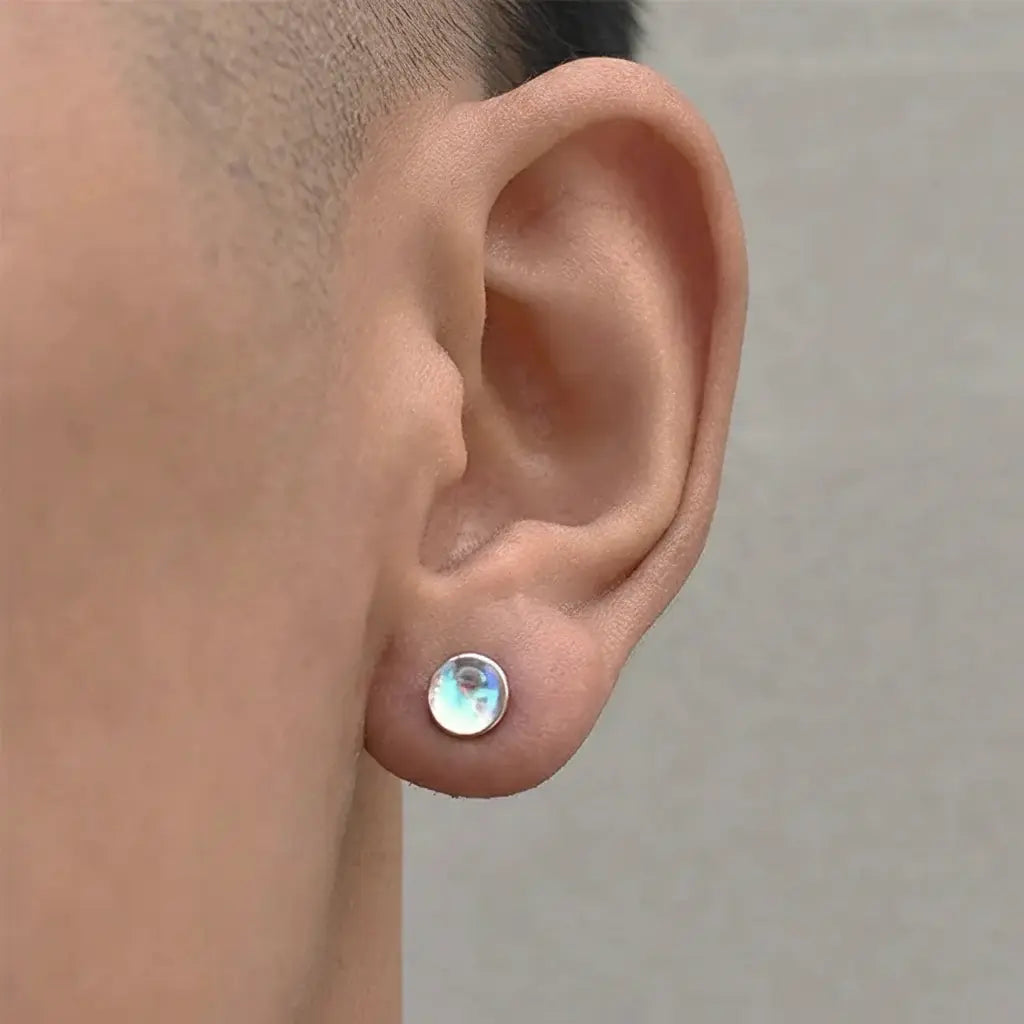Unisex S925 Sterling Silver Moonstone Stud Earrings: European Light Luxury Design