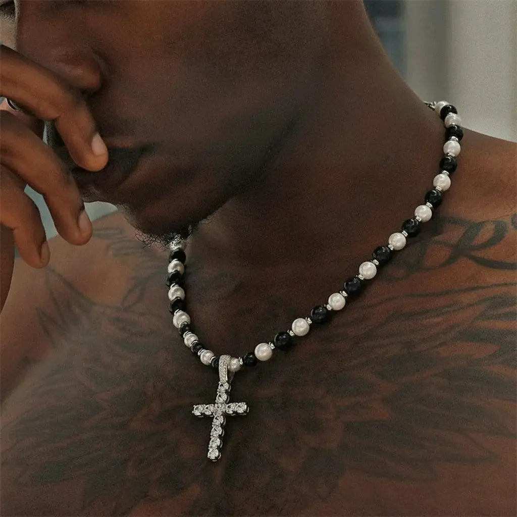 Genuine retro necklace from pearl for men and women hip-hop style, European style