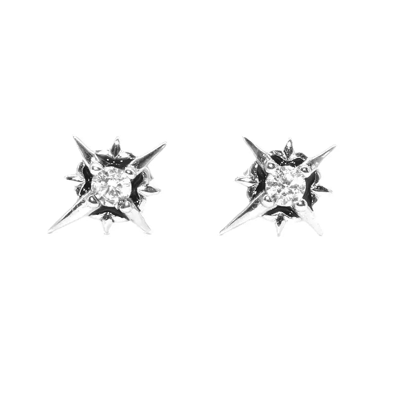 S925 Sterling Silver Eight-Pointed Star Stud Earrings - Unisex Hip-Hop Style