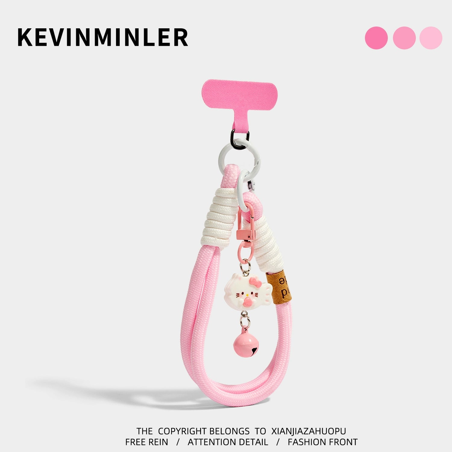 Adorable Pink Cat Phone Strap Wristband Keychain Charm - Unique Kawaii Accessory