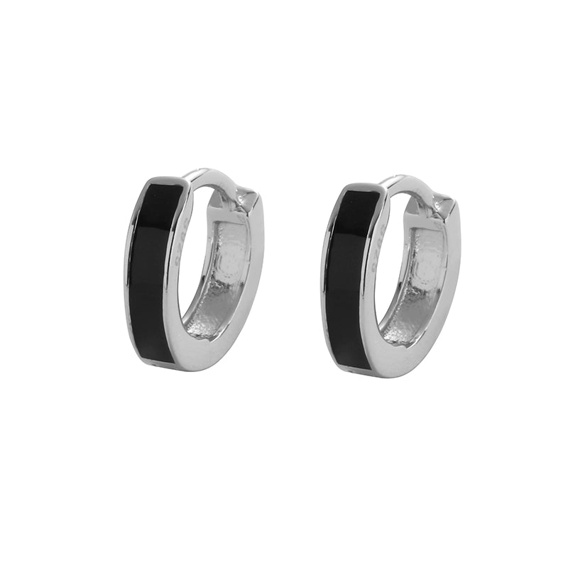 S925 Sterling Silver Black Hoop Earrings 8mm Inner Diameter Unisex Street Style