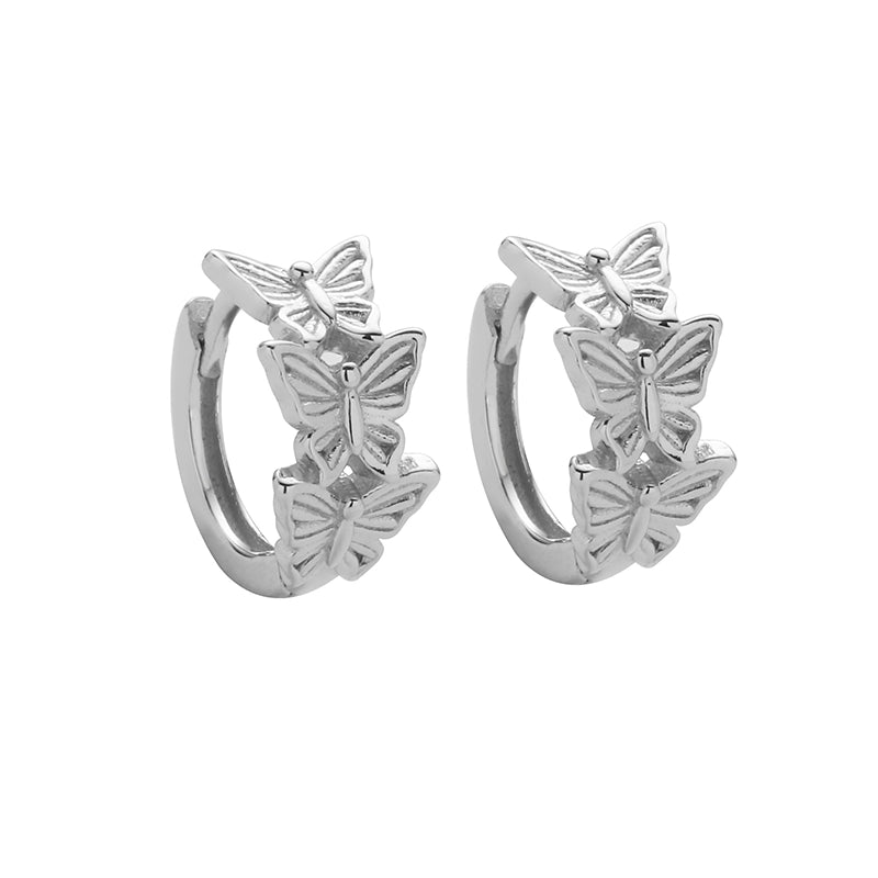 S925 Sterling Silver Butterfly Hoop Earrings - Trendy Light Luxury Unisex Design
