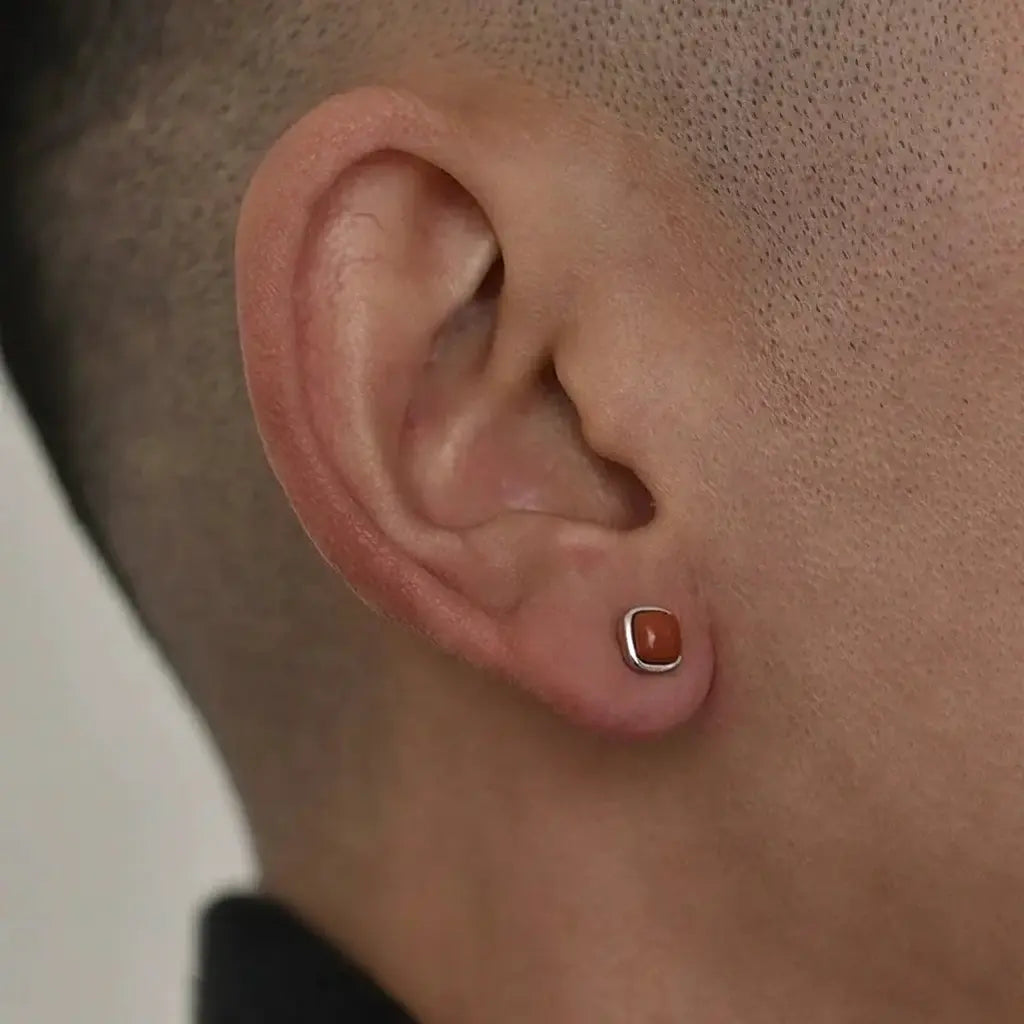 Bold Agate Trend Retro Square 925 Silver Stud Earrings for Men and Women, Couple Jewelry