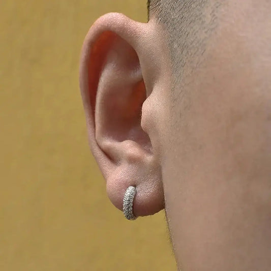 S925 Sterling Silver Zirconia Pave Huggie Hoops - Unisex Hip-Hop Style