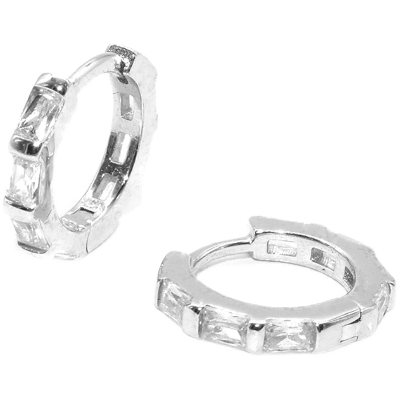 Zirconium, earrings hip-hop style for men and women, silver 925 sample, diamond encrusted, European style