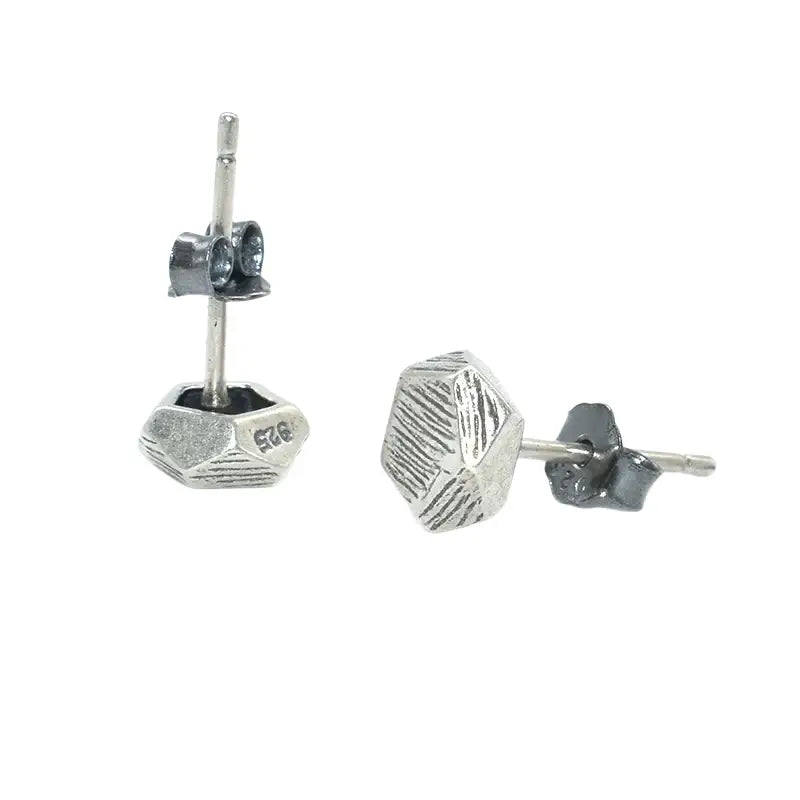 S925 Sterling Silver Matte Pentagonal Hip-Hop Street Earrings for Men Women