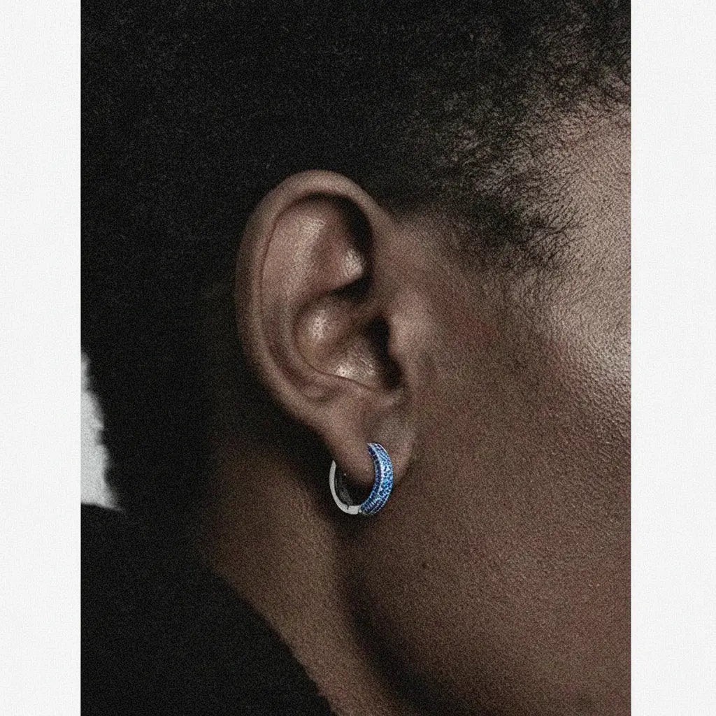 LUXTA原创 s925纯银蓝色耳环男嘻哈 微镶蓝钻镀金欧美百搭高级感