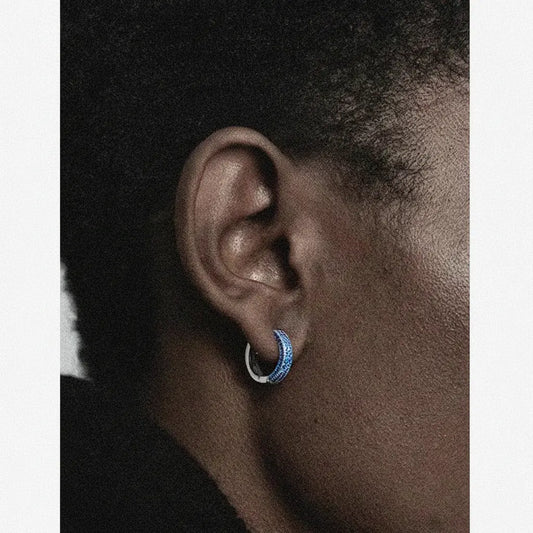 LUXTA原创 s925纯银蓝色耳环男嘻哈 微镶蓝钻镀金欧美百搭高级感