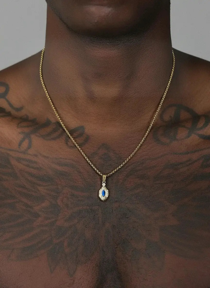 LUXTA 金色镀金蓝眼小吊坠 嘻哈男高级感项链镶钻设计感女同款