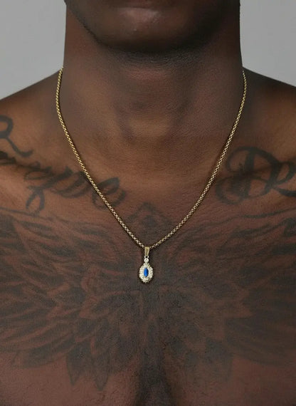 LUXTA 金色镀金蓝眼小吊坠 嘻哈男高级感项链镶钻设计感女同款