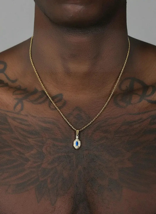 LUXTA 金色镀金蓝眼小吊坠 嘻哈男高级感项链镶钻设计感女同款