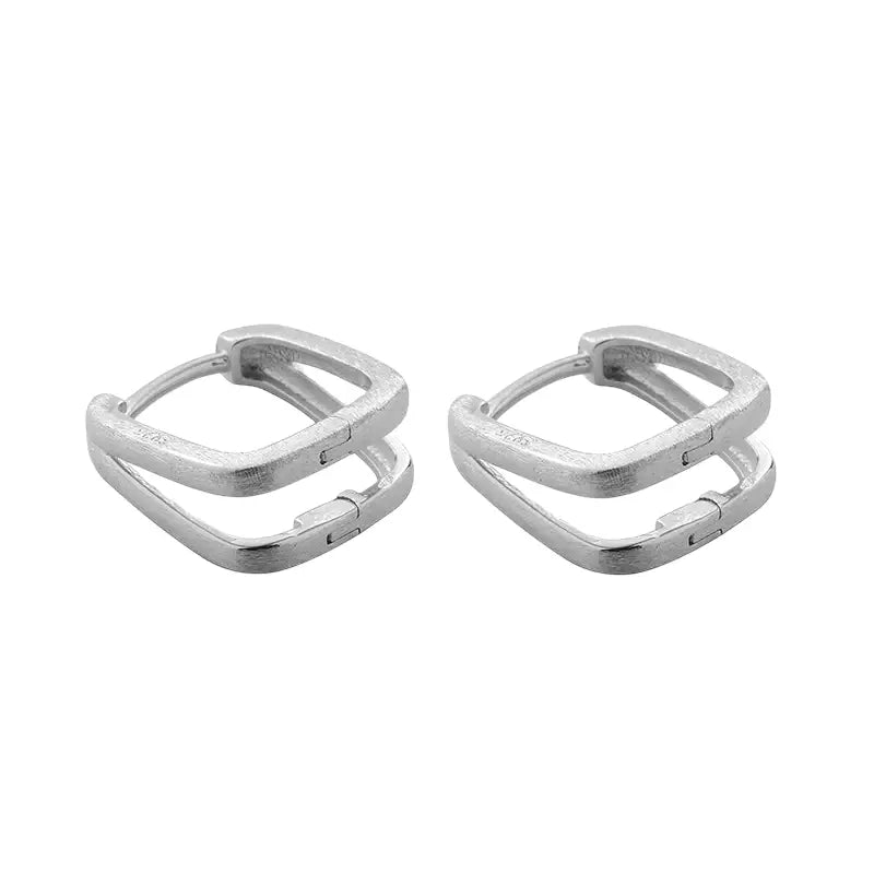 Square matte design trend fashionable earrings for men and women, silver 925 sample, light luxury style