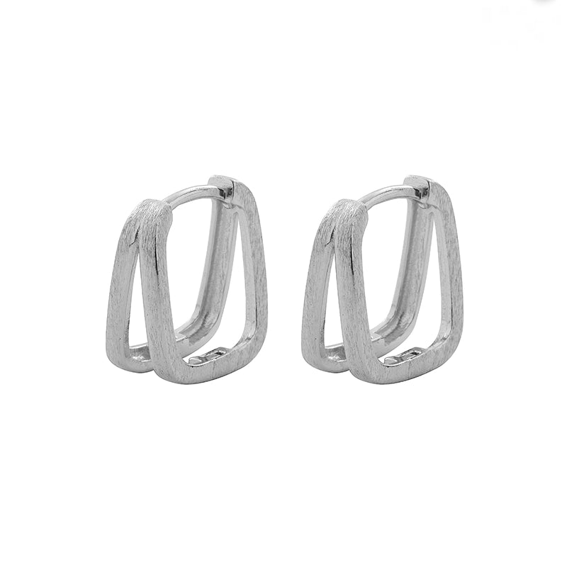 Square matte design trend fashionable earrings for men and women, silver 925 sample, light luxury style