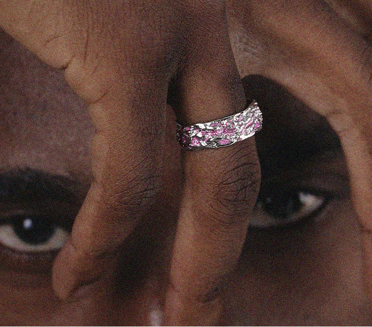 LUXTA原创 粉色纯银冰川戒指  男女同款 开口可调 高级感嘻哈潮