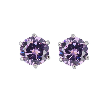 Deep Purple Zirconia 925 Sterling Silver Stud Earrings Unisex Trend Style