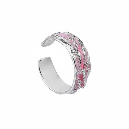 LUXTA原创 粉色纯银冰川戒指  男女同款 开口可调 高级感嘻哈潮