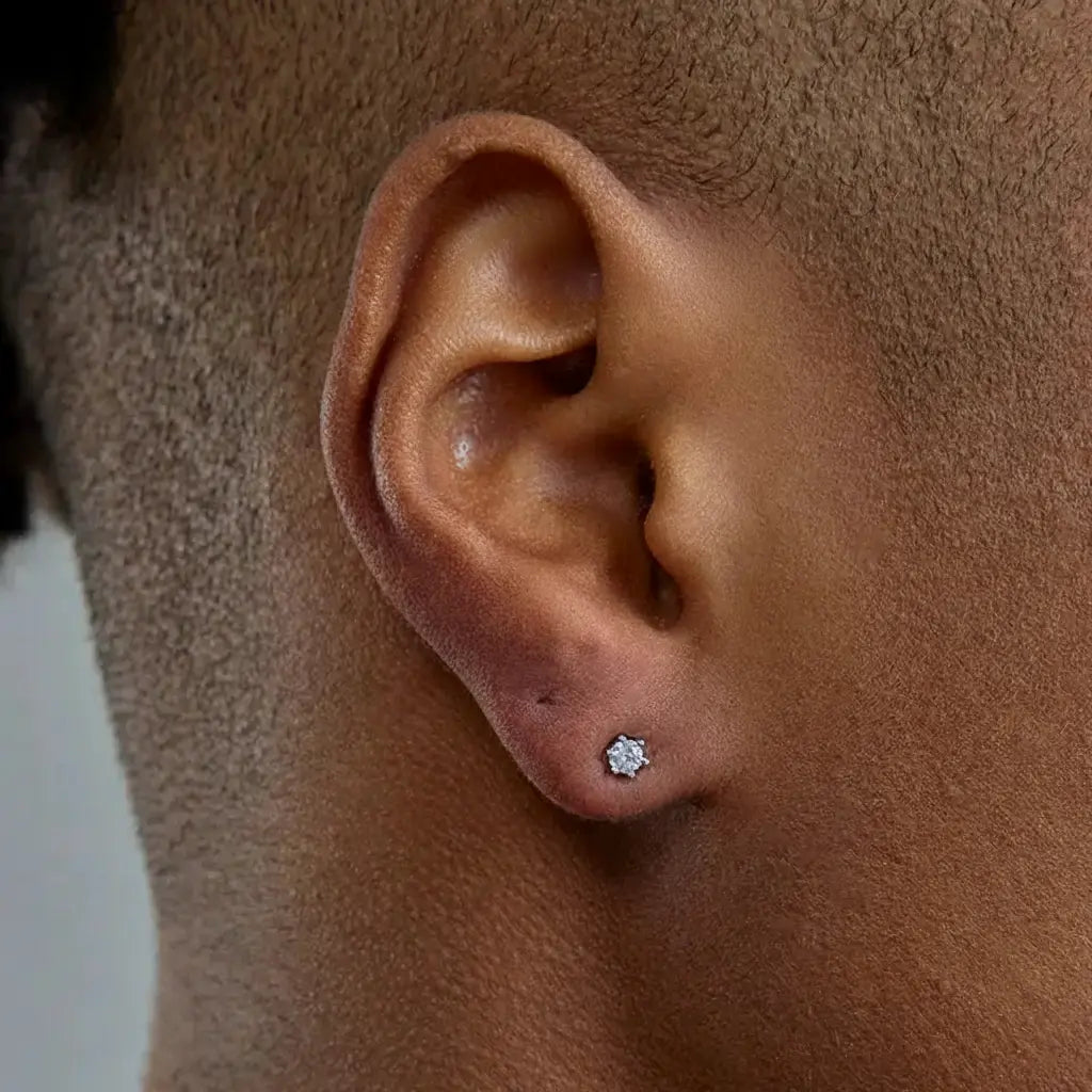 S925 Sterling Silver Mini Zirconia Six-Prong Stud Earrings Unisex Everyday Wear